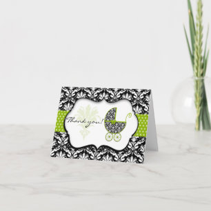 Tarjeta De Agradecimiento Moda Green Polka Dot Damask Baby Shower Gracias