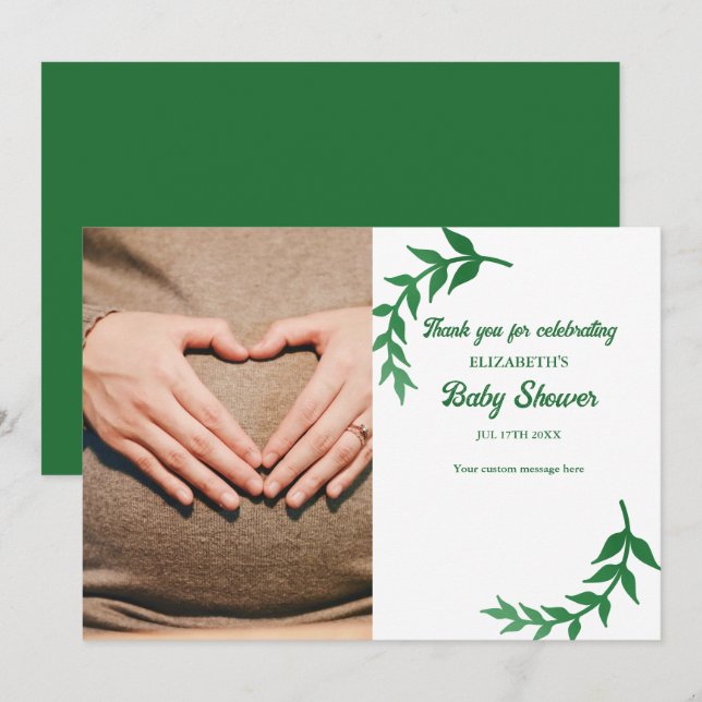 Tarjeta De Agradecimiento Moda Greenery Baby Shower (Anverso / Reverso)
