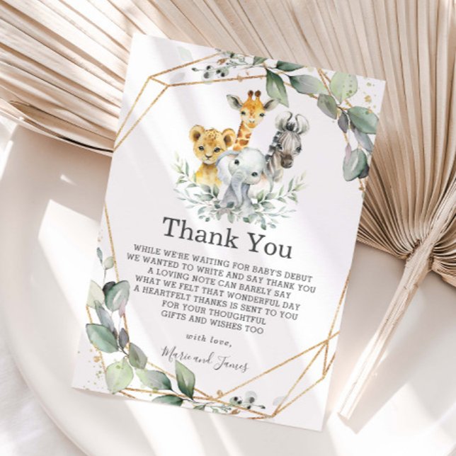 Tarjeta De Agradecimiento Moda Greenery Geometric Jungle Animales Baby Showe (Subido por el creador)
