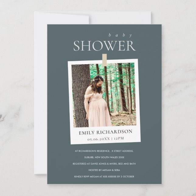 TARJETA DE AGRADECIMIENTO MODA GRIS PERSONALIZADO MÍNIMO FOTO BABY SHOWER IN (Anverso)