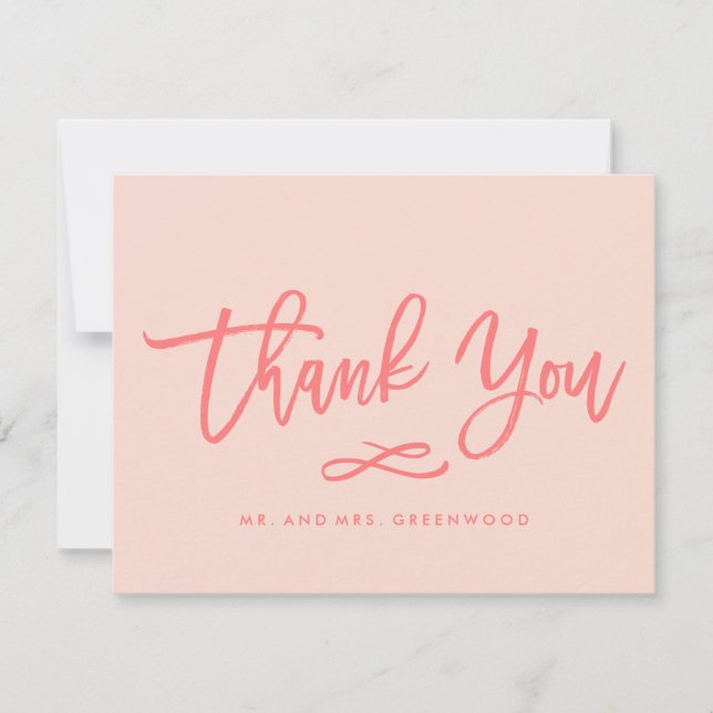 Tarjeta De Agradecimiento Moda Hand Lettered Boda Gracias | Coral (Anverso)