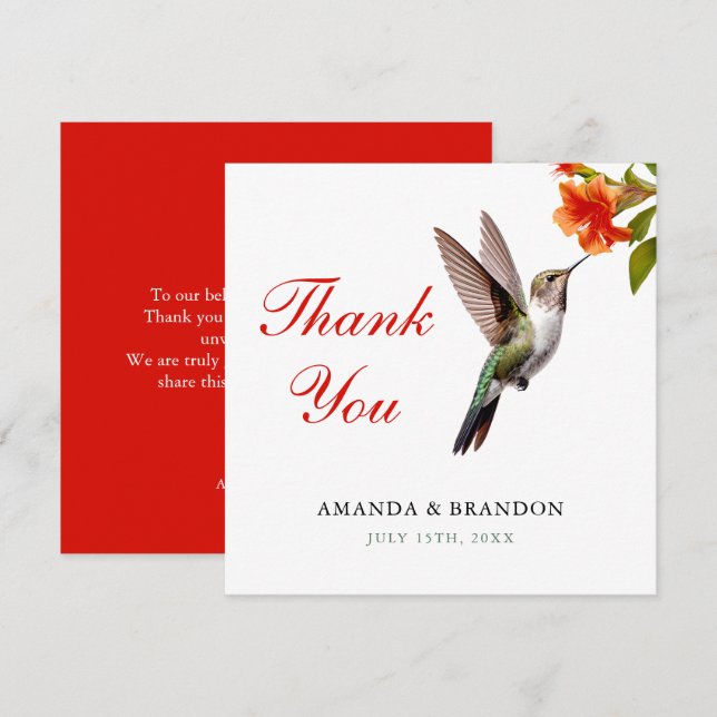 Tarjeta De Agradecimiento Moda Hummingbird y Naranja Boda de flores (Anverso / Reverso)