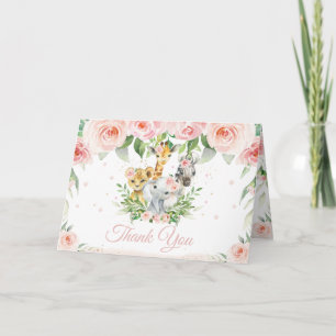 Tarjeta De Agradecimiento Moda Jungle Animales Rubor Pink Floral Baby Shower