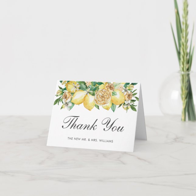Tarjeta De Agradecimiento Moda Lemon Cirtus Floral Greenery Boda Bridal (Anverso)