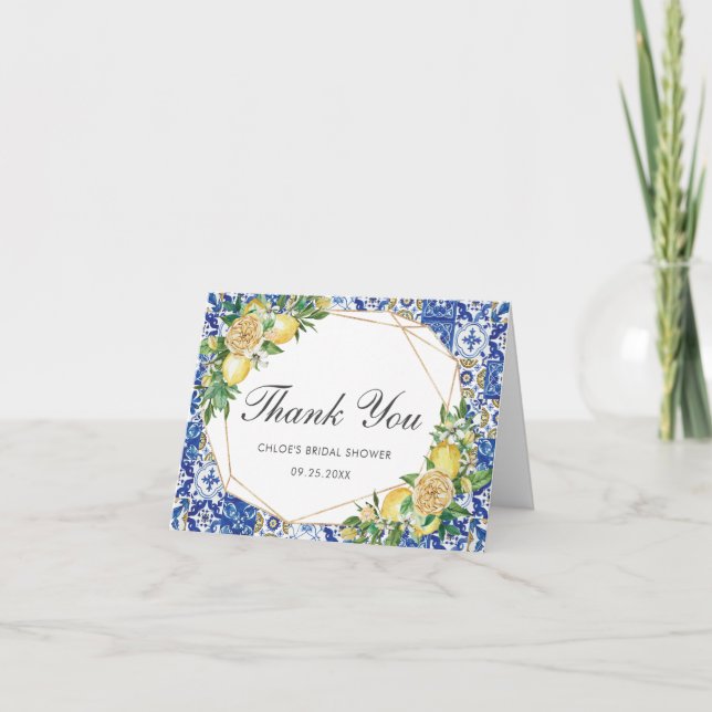 Tarjeta De Agradecimiento Moda Lemon Mediterranean Bridal Baby Shower (Anverso)