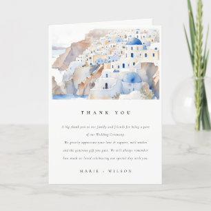 Tarjeta De Agradecimiento Moda mínima Santorini Grecia Boda acuarela