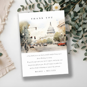 Tarjeta De Agradecimiento Moda Mínima Washington DC, Boda de acuarela de EE.