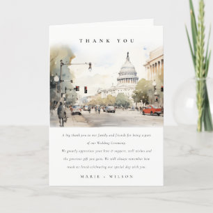 Tarjeta De Agradecimiento Moda Mínima Washington DC, Boda de acuarela de EE.