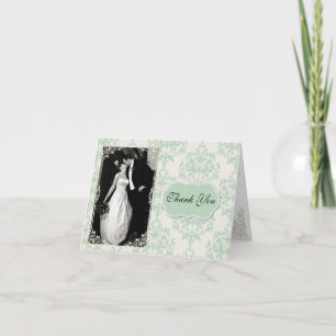 Tarjeta De Agradecimiento Moda Mint Green Damask Photo You Card