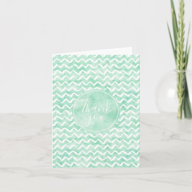 Tarjeta De Agradecimiento Moda Mint Watercolor Chevron Stripes (Anverso)