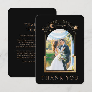 Tarjeta De Agradecimiento Moda mística Boda de fotografía de Black Gold Star