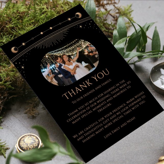 Tarjeta De Agradecimiento Moda mística Boda de fotografía de Black Gold Star (Subido por el creador)