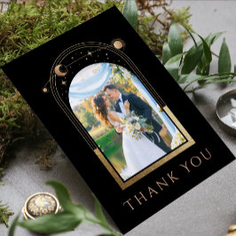 Tarjeta De Agradecimiento Moda mística Boda de fotografía de Black Gold Star