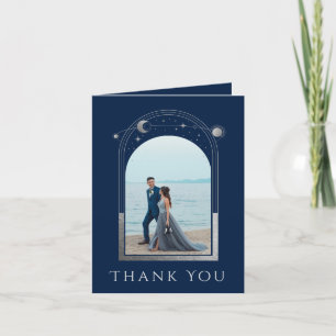 Tarjeta De Agradecimiento Moda mística Estrella de plata azul Boda de fotogr