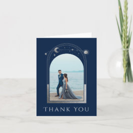 Tarjeta De Agradecimiento Moda mística Estrella de plata azul Boda de fotogr
