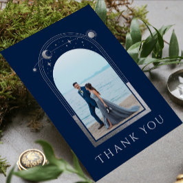 Tarjeta De Agradecimiento Moda mística Estrella de plata azul Boda de fotogr
