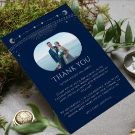 Tarjeta De Agradecimiento Moda mística Estrella de plata azul Boda de fotogr