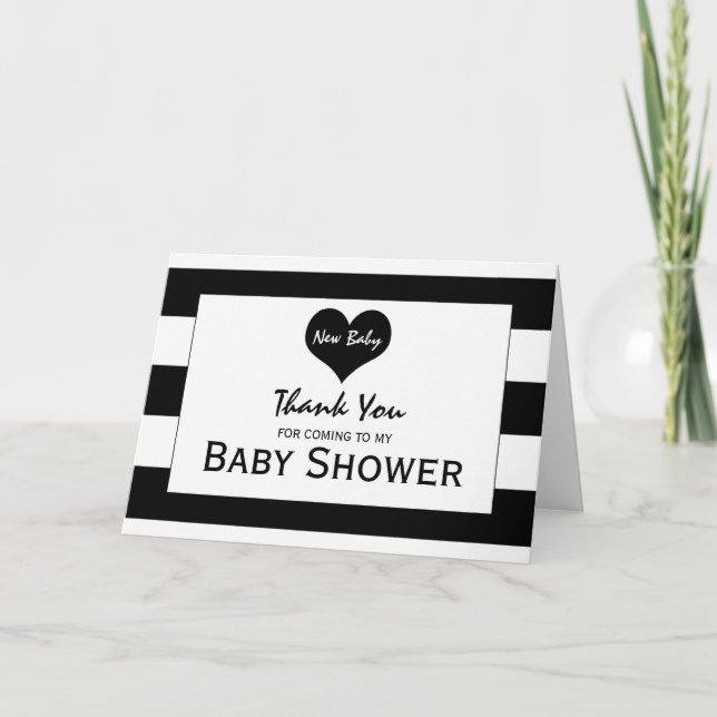 Tarjeta De Agradecimiento Moda moderna Baby Shower en blanco y negro Gracias (Anverso)