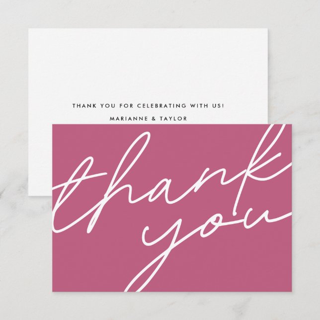Tarjeta De Agradecimiento Moda moderna Boda de escritura de caligrafía rosa  (Anverso / Reverso)