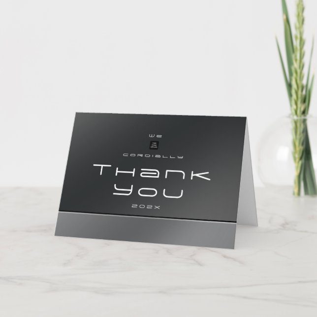 Tarjeta De Agradecimiento Moda moderna de negocios negro plateado (Anverso)
