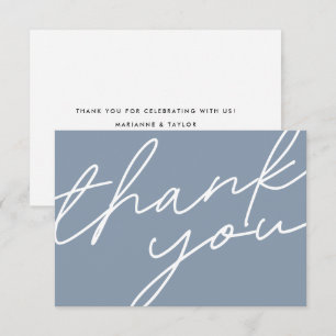 Tarjeta De Agradecimiento Moda moderna Dusty Blue Calligraphy Script Boda