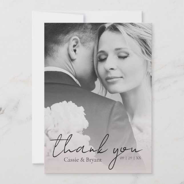 Tarjeta De Agradecimiento Moda moderna Elegante Boda de fotos rosa de Rubor (Anverso)