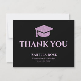 Tarjeta De Agradecimiento Moda moderna Elegante Graduación en Negro y Rosa