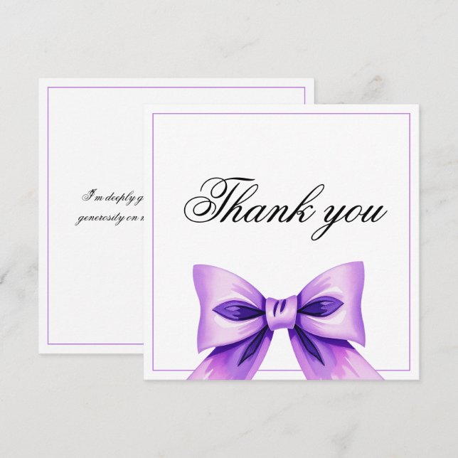 Tarjeta De Agradecimiento Moda Morado Bow Coquette Chica Dulce 16 Cumpleaños (Anverso / Reverso)