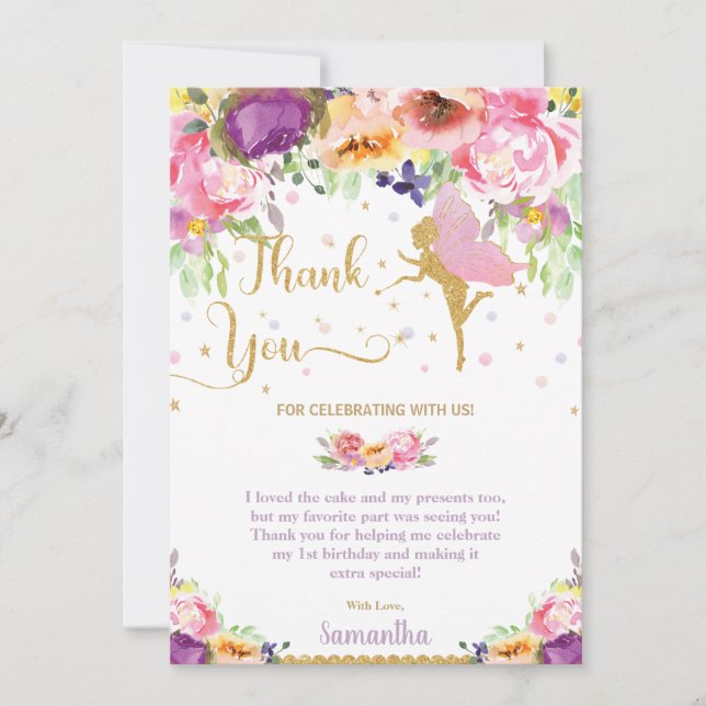 Tarjeta De Agradecimiento Moda morado Feria floral rosa Baby Shower Cumpleañ (Anverso)
