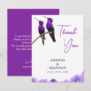 Tarjeta De Agradecimiento Moda Morado Hummingbirds y Petales Boda