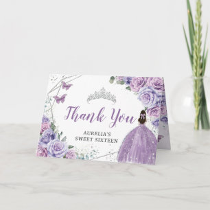 Tarjeta De Agradecimiento Moda Morado Lilac Floral Quinceanera Dulce Diecisé