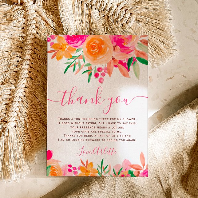 Tarjeta De Agradecimiento Moda Negrita otoño floral acuarela ducha de novia (Chic Bold fall floral watercolor bridal shower Thank You Card)