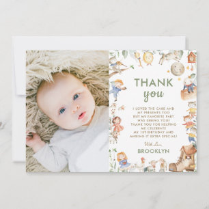 Tarjeta De Agradecimiento Moda Nursery Rhyme Greenery Primer cumpleaños Chic