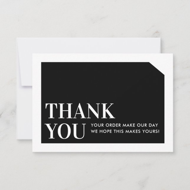 Tarjeta De Agradecimiento MODA ORDEN INSERTAR negocio gracias blanco negro (Anverso)