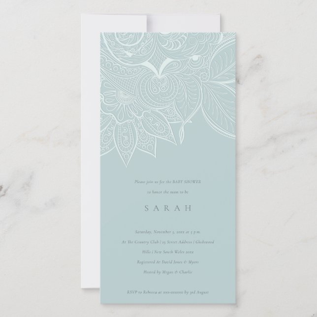 Tarjeta De Agradecimiento Moda Ornate Paisley Dusky Blue Baby Shower Invitar (Anverso)