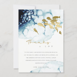 TARJETA DE AGRADECIMIENTO MODA ORO NAVY SUBMARINO MAR PESCADO BABY SHOWER