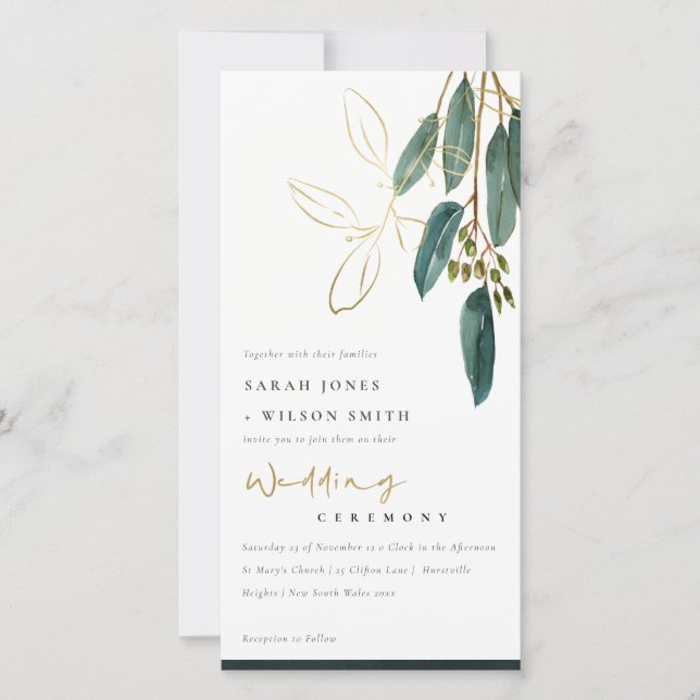 TARJETA DE AGRADECIMIENTO MODA ORO VERDE EUCALYPTUS FOLIAGE WEDDING INVITE (Anverso)