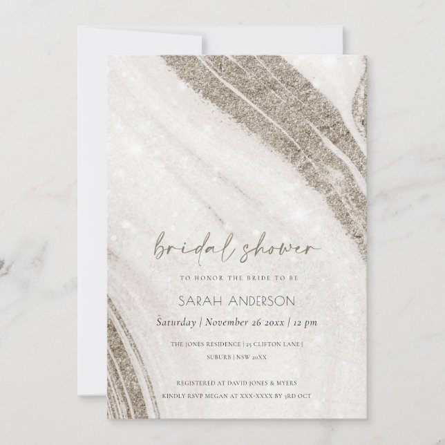 Tarjeta De Agradecimiento Moda Pale Gold Marble Agate Bridal Shower Invite (Anverso)