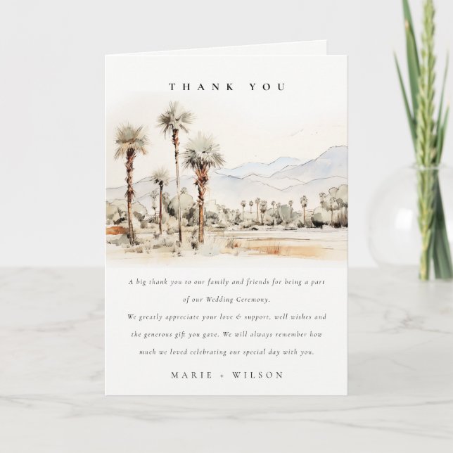 Tarjeta De Agradecimiento Moda Palm Springs Boda de paisajes de California (Anverso)