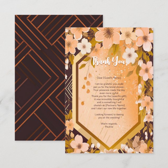 Tarjeta De Agradecimiento Moda Peach Floral Champagne Bridal Shower Fiesta (Anverso / Reverso)