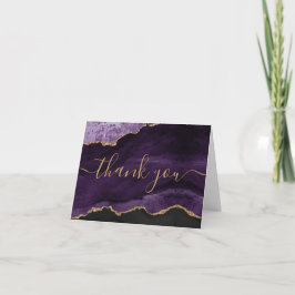 Tarjeta De Agradecimiento Moda Purpurina de oro púrpura Agate Monograma