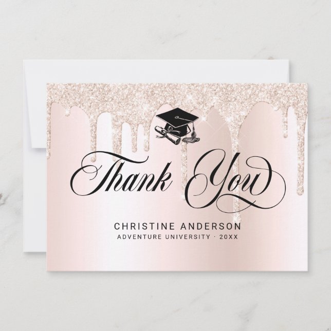 Tarjeta De Agradecimiento Moda Purpurina rosado gotea graduación de guión ne (Anverso)