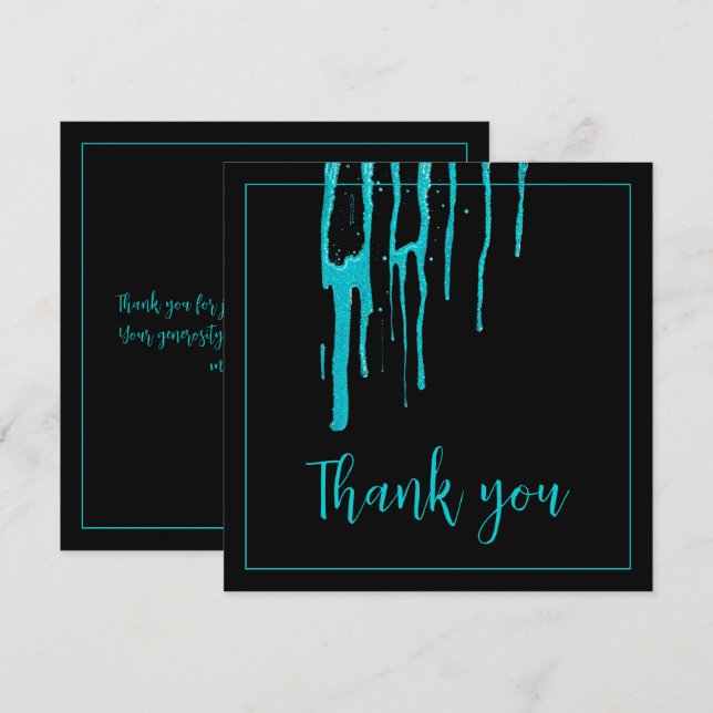 Tarjeta De Agradecimiento Moda Purpurina Verde azulado goteo dulce 16 cumple (Anverso / Reverso)