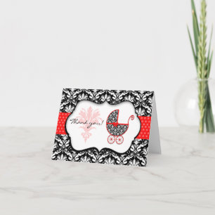 Tarjeta De Agradecimiento Moda Red Polka Dot Damask Baby Shower Gracias