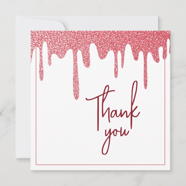 Tarjeta De Agradecimiento Moda Rosa Dorado Purpurina Dulce 16 Cumpleaños (Anverso)