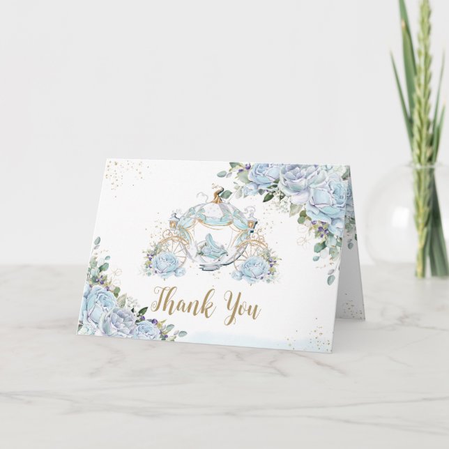 Tarjeta De Agradecimiento Moda Rosas azules Princess Carriage Bridal Shower (Anverso)