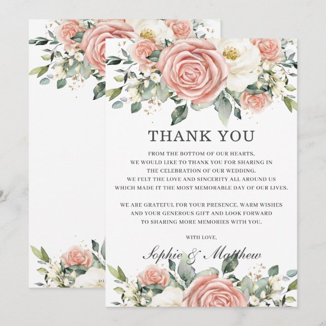 Tarjeta De Agradecimiento Moda Rubor Boda de marfil rosa novia (Anverso / Reverso)