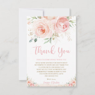 Tarjeta De Agradecimiento Moda Rubor Rosa Rosa Rosa Floral Chica Dorado Baby