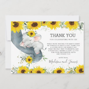 Tarjeta De Agradecimiento Moda rusa Elefante de girasol Chica Baby Shower