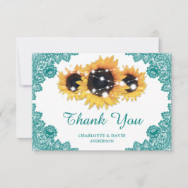 Tarjeta De Agradecimiento Moda rusa verde azulada Boda de girasol de encaje